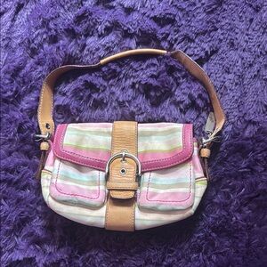 Coach Pink and Tan Shoulder Bag with Patchwork Design